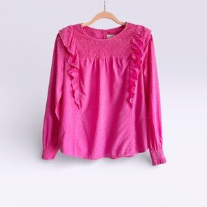 LOFT Vibrant Pink Ruffle Blouse